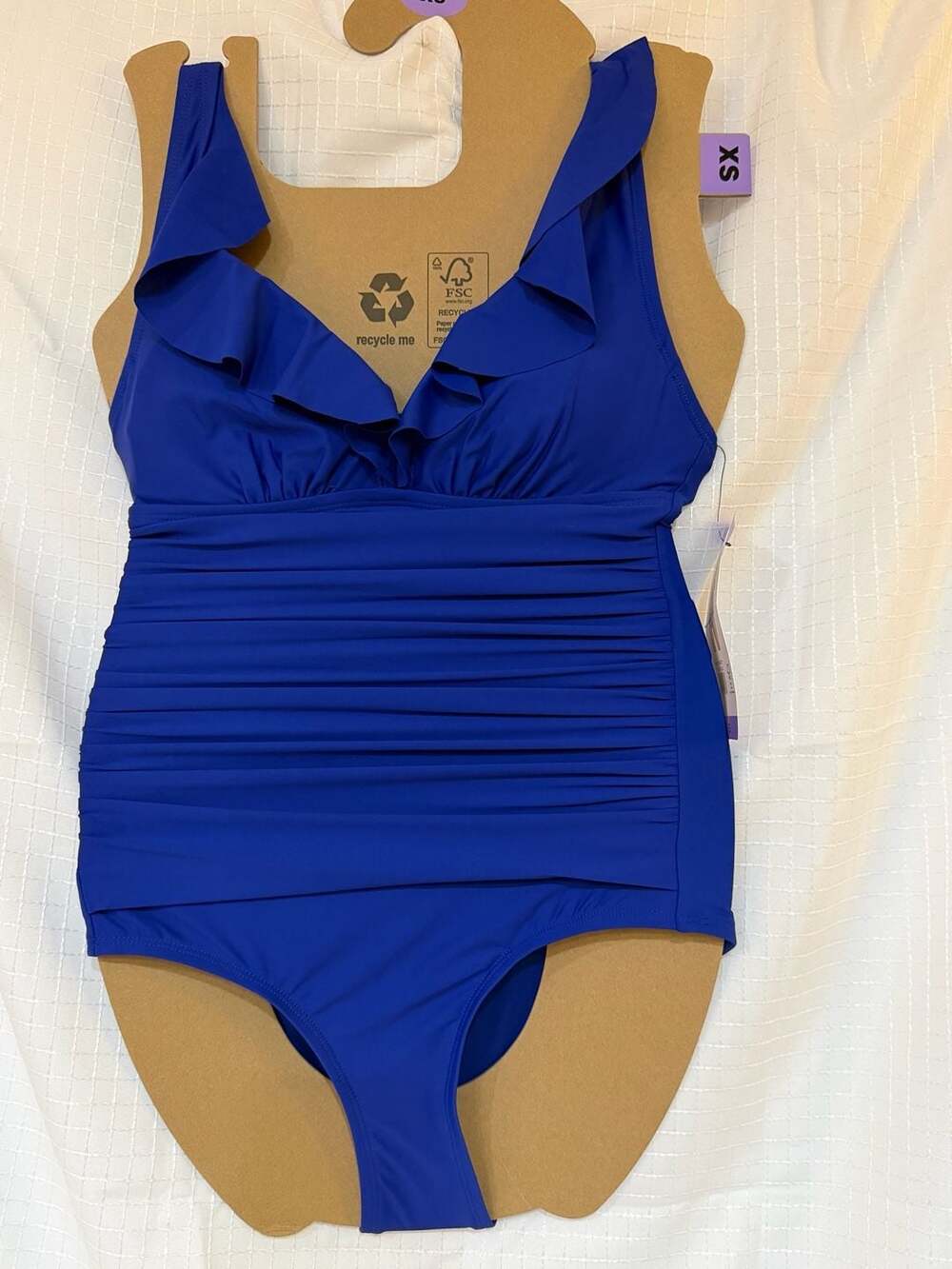 DKNY Ruffle Plunge Neck One-Piece Swimsuit Size XS NWT - Picture 3 of 4